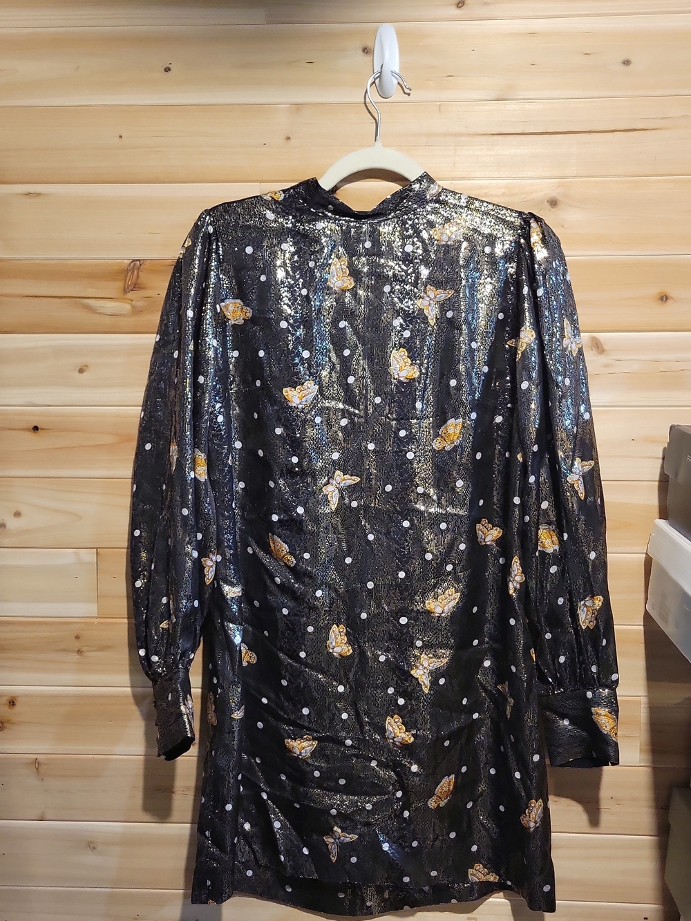 The Kooples Black Metallic Butterfly Polka Dot Mini Dress